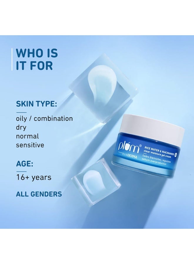 Plum 2% Niacinamide & Rice Water Super Light Gel Cream Moisturizer for Face | Oil-Free Hydration | Brightens, Fades Blemishes | Dermat-Tested | All Skin Types | Women & Men | 100% Vegan | 50 g - Image 3